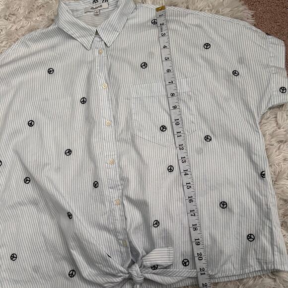 Madewell Embroidered Peace Sign Short Sleeve Tie-Front Shirt Size S - Picture 9 of 9